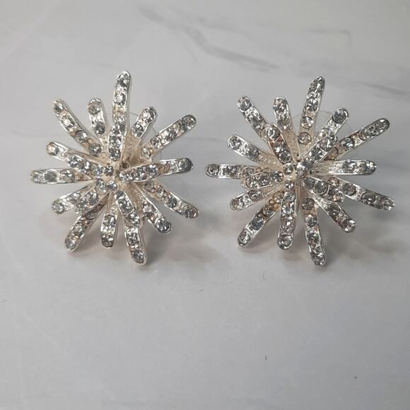 Silver & Rhinestone Sparkly Button Earrings - Picture 1 of 4